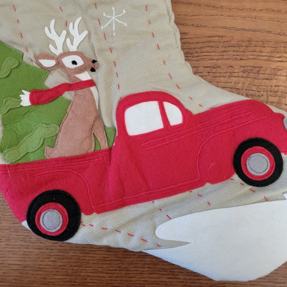 Pottery Barn Woodland Stocking Truck with Reindeer - Jaxton - red & tan - Picture 4 of 13